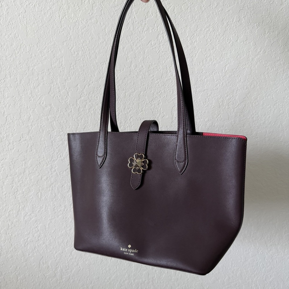 Kate Spade Kaci Medium Clover Tote - Chocolate Cherry Exterior, Red Inside - Picture 1 of 10